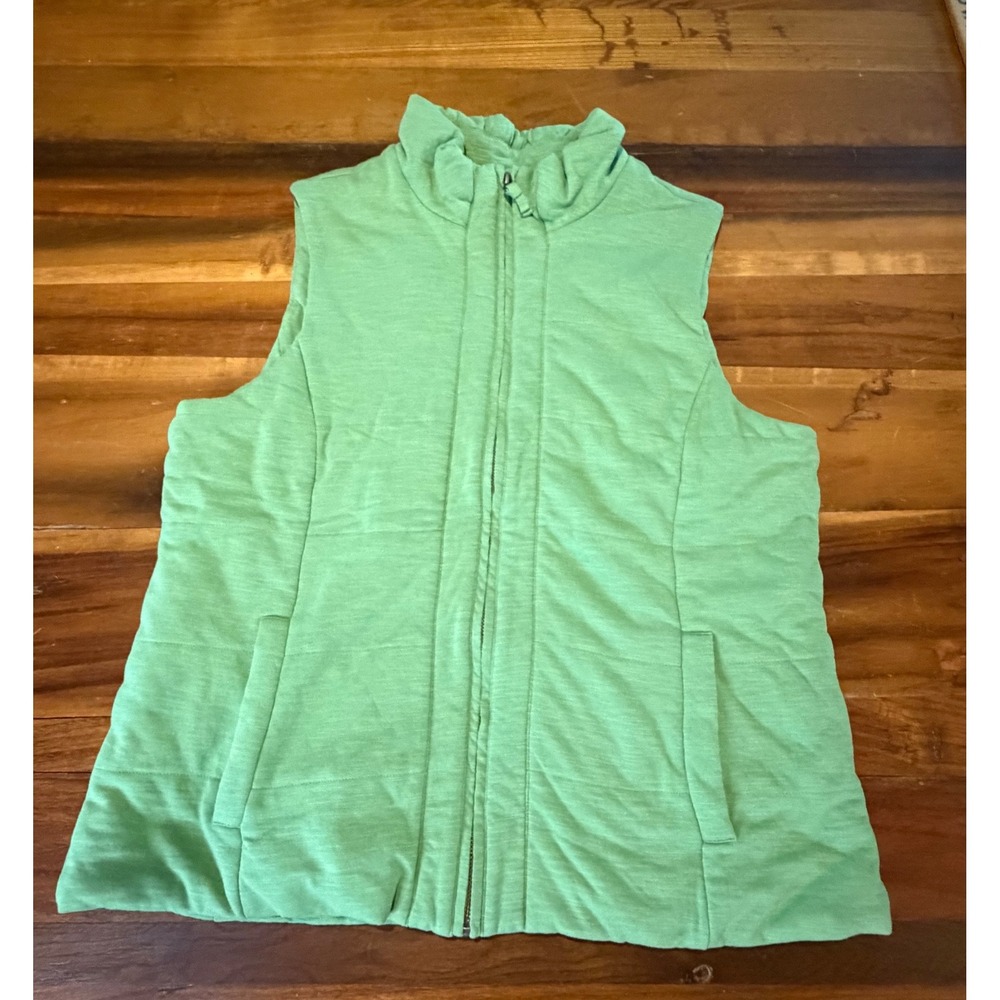 Coldwater Creek Green Quilted Cotton Full Zip Vest Mock Neck Pockets Medium